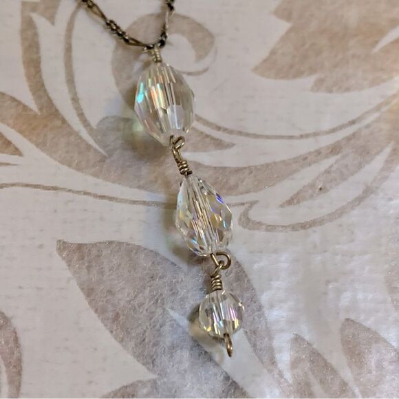 Vintage Dainty Necklace Aurora Borealis Crystals on Sterling Silver Chain 16” - Picture 5 of 5